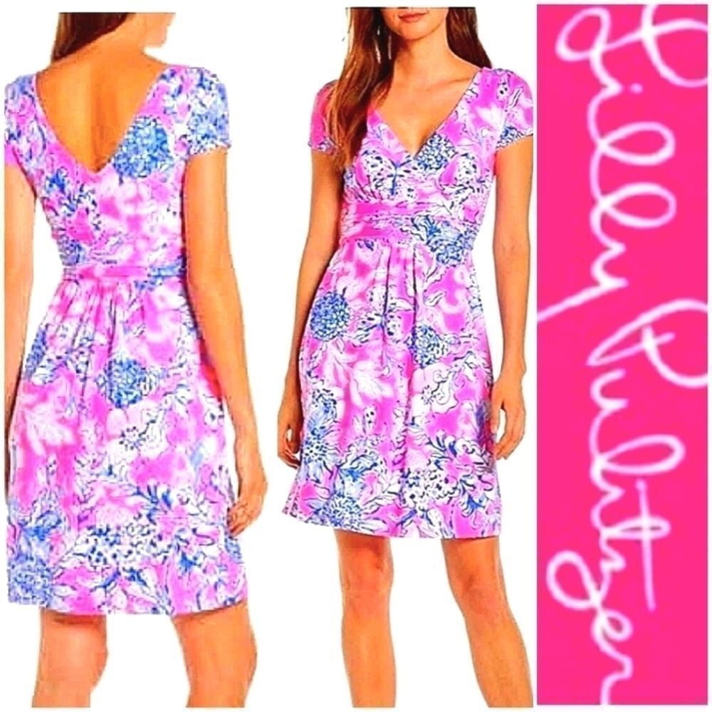 Lilly Pulitzer XS Winslow Fit & Flare V neck Cap sleeve mini dress Pink …